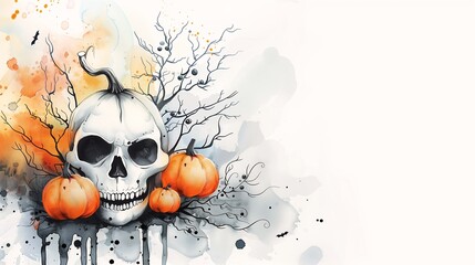 skull pumpkins sinister features amazing necromancer header deathly - obrazy, fototapety, plakaty