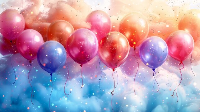 balloons floating air confetti sky background header smiles color lampoons sparse particles birthday candles depth blur ships free