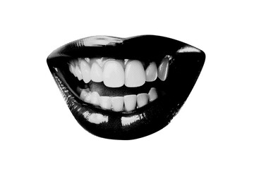 Abstract halftone smiling mouth collage element. Trendy grunge design element