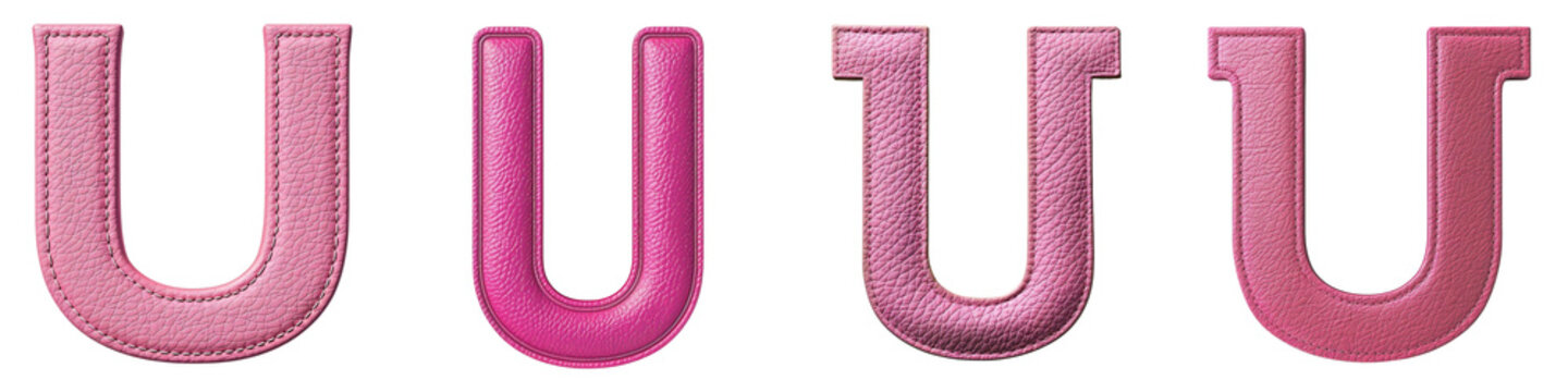 Pink Leather Texture lettering, alphabet, logotype, letter U isolated on a transparent background