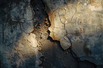 Close-up of fissure in concrete wall caused by ground subsidence.