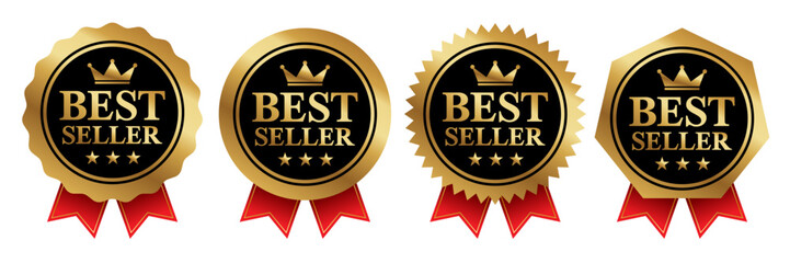 Best seller badge logo design. Best seller sticker label. 100% Satisfaction Guaranteed. Vector Illustration.