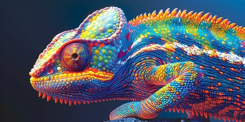 Captivating Holographic Chameleon with Vibrant,Otherworldly Scales - obrazy, fototapety, plakaty