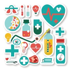 Medicine health care cartoon sticker, isolated on white background with cut-out edges. Creative concept for healthcare presentations, medical illustrations, and health-related design