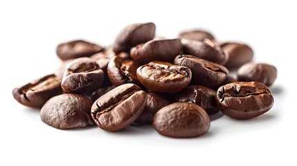 Tuinposter Roasted Coffee Beans on Pristine White Background © Thares2020