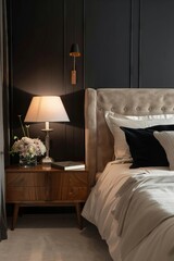 luxury bedroom nightstand minimalist with dark black wall simple
