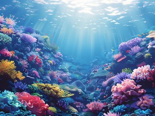 Fototapeta na wymiar Vibrant Underwater Coral Reef Ecosystem Teeming with Diverse Marine Life