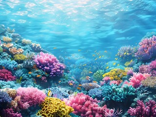 Naklejka na ściany i meble Vibrant Underwater Paradise Showcasing Diverse Coral Reef Ecosystem and Marine Life
