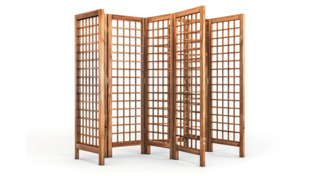 Wooden folding screens room divider isolated on white background.