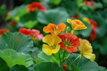 Fototapeta premium Beautiful flowers of nasturtiums.
