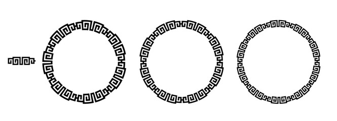 Greek circle frame, decorative border, vintage ornaments with seamless pattern vector illustration	