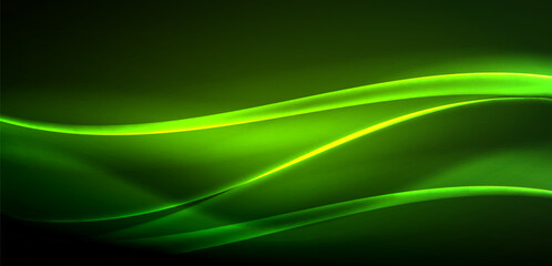 Obraz premium Dynamic waves in ethereal glow of neon lights. Concept merges fluidity of motion with vibrant allure of neon, crafting entrancing backdrop that embodies both vitality and futuristic sophistication