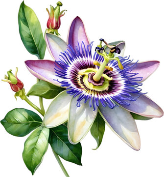Watercolor painting of a Passion Flower.