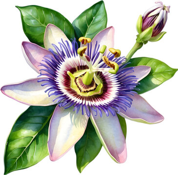 Watercolor painting of a Passion Flower.