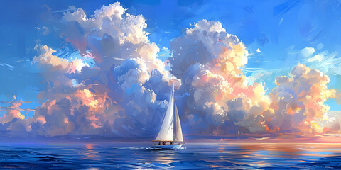sailing boat on the sea, generative ai - obrazy, fototapety, plakaty