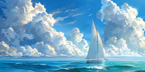 sailing boat on the sea, generative ai - obrazy, fototapety, plakaty
