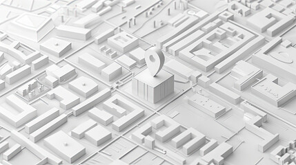 isometric urban Swiss map with a pin on Zurich 8048, clean, light greyscale
