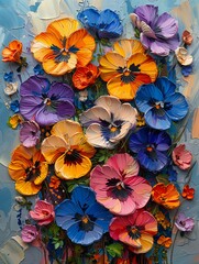 Fototapeta na wymiar flowers blue background park matter vibrant botanical melted paint