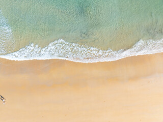 Amazing Top view sea beach landscape background,Summer sea waves crashing on sandy shore seascape background,High angle view ocean nature background