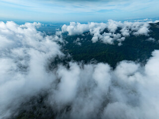 Amazing fog mist over mountains,Aerial view landscape drone shot beautiful nature background