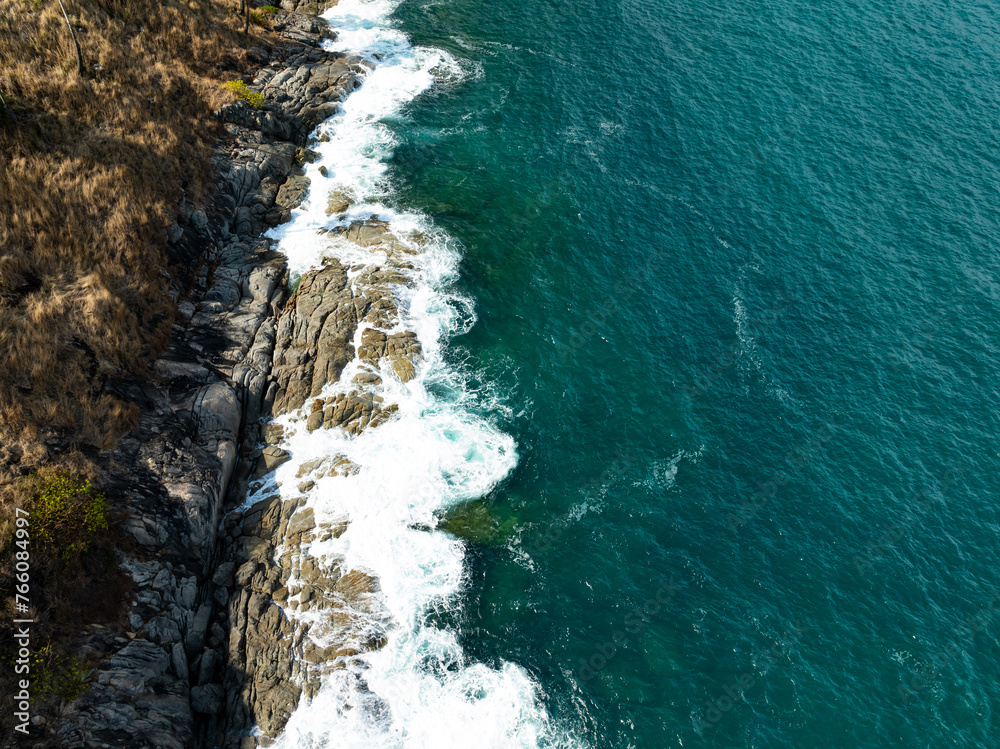 Wall mural summer sea waves nature background,drone aerial view ocean background - Wall murals