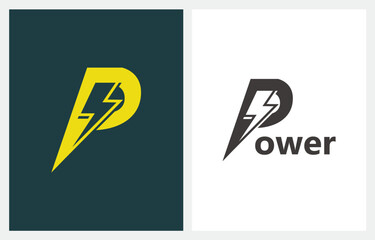 Power logo design. P letter and lightning on the white background. Power and energy technology. - obrazy, fototapety, plakaty