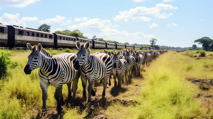 zebras in the savannah - obrazy, fototapety, plakaty
