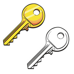 golden key isolated on white background. Key vector illustration. Icon password, lock, open, close, security and more. Simple design outline style