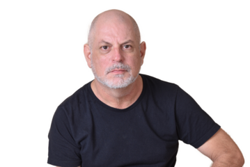 portrait of charming man in black shirt white beard and bald head