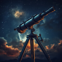A telescope pointing at the night sky.  - obrazy, fototapety, plakaty