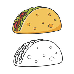 taco drawing vector illustration. Cartoon. Simple design outline style. Line art style