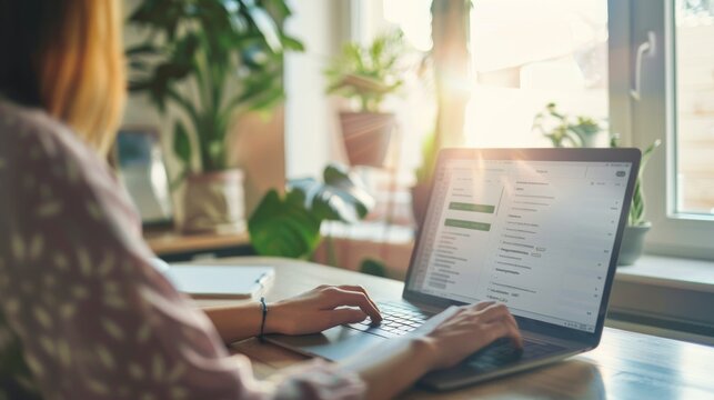 a person is reviewing their monthly bills on a laptop notifications of automatic payments successfully processed appearing on the screen