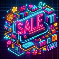 Neon Sale Bright Retro-Cyberpunk Style Discounts