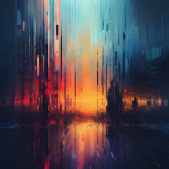 Abstract digital art with glitch effects.