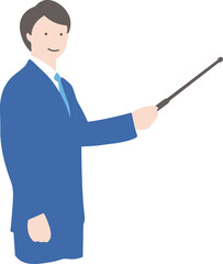 A Man in A Suit with A Pointing Stick