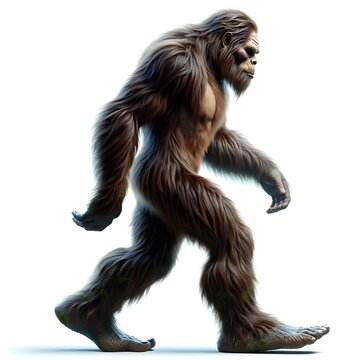 Bigfoot Walking on a White Background