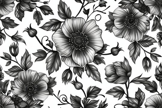 Chic Black and White Floral Pattern on White Background