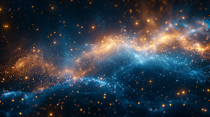 Obraz premium Double exposure Universal with abstract glitter lights. blue, gold and black in the air. de focused. banner.