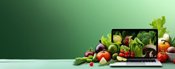 laptop with fruits and vegetables