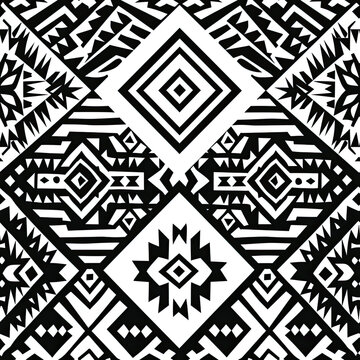 A black and white patterned design with a lot of triangles and squares