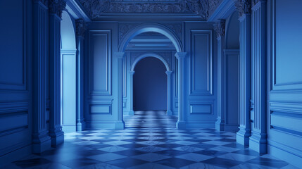 A 3D-rendered blue room serves as a captivating background