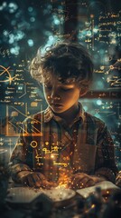 Young Boy Concentrating on Mathematical Problems - obrazy, fototapety, plakaty