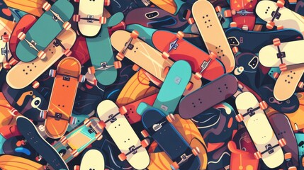 Assorted Skateboards Gathered Together - obrazy, fototapety, plakaty
