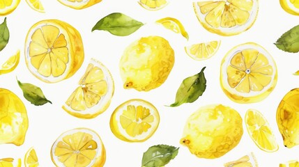 Painting of Lemons and Leaves on White Background