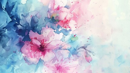 Pink and Blue Flowers on White Background - obrazy, fototapety, plakaty