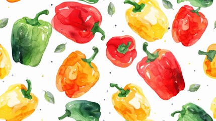 Watercolor Painting of Peppers on White Background
