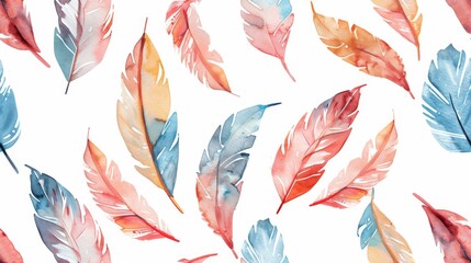 Watercolor Feathers on a White Background - obrazy, fototapety, plakaty