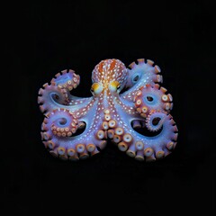 Fototapeta premium An artistic depiction of an octopus with detailed suction cups and mesmerizing patterns set against a black void