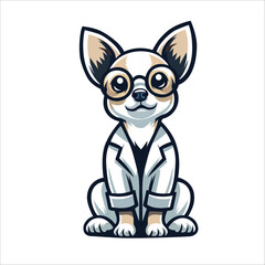Obraz premium Chihuahua dog sitting and wearing glasses vector, dog cartoon illustration, cute dog doctor design 