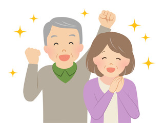 喜ぶシニア夫婦のベクターイラスト